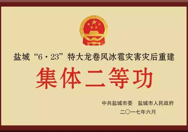 盐城“6.23”特大龙卷风冰雹灾害后重建集体二等功